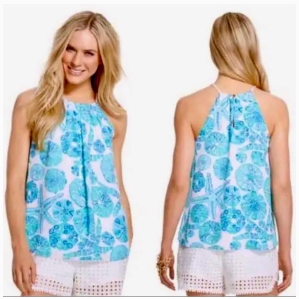 Lilly Pulitzer for Target Urchin for You Halter Top Turquoise Sand Dollars S…